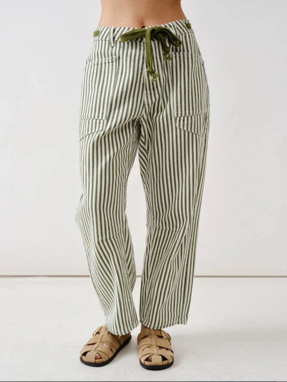 Madepants Railroad Stripe Relaxed Fit Barrel Pants Olive Womens XL